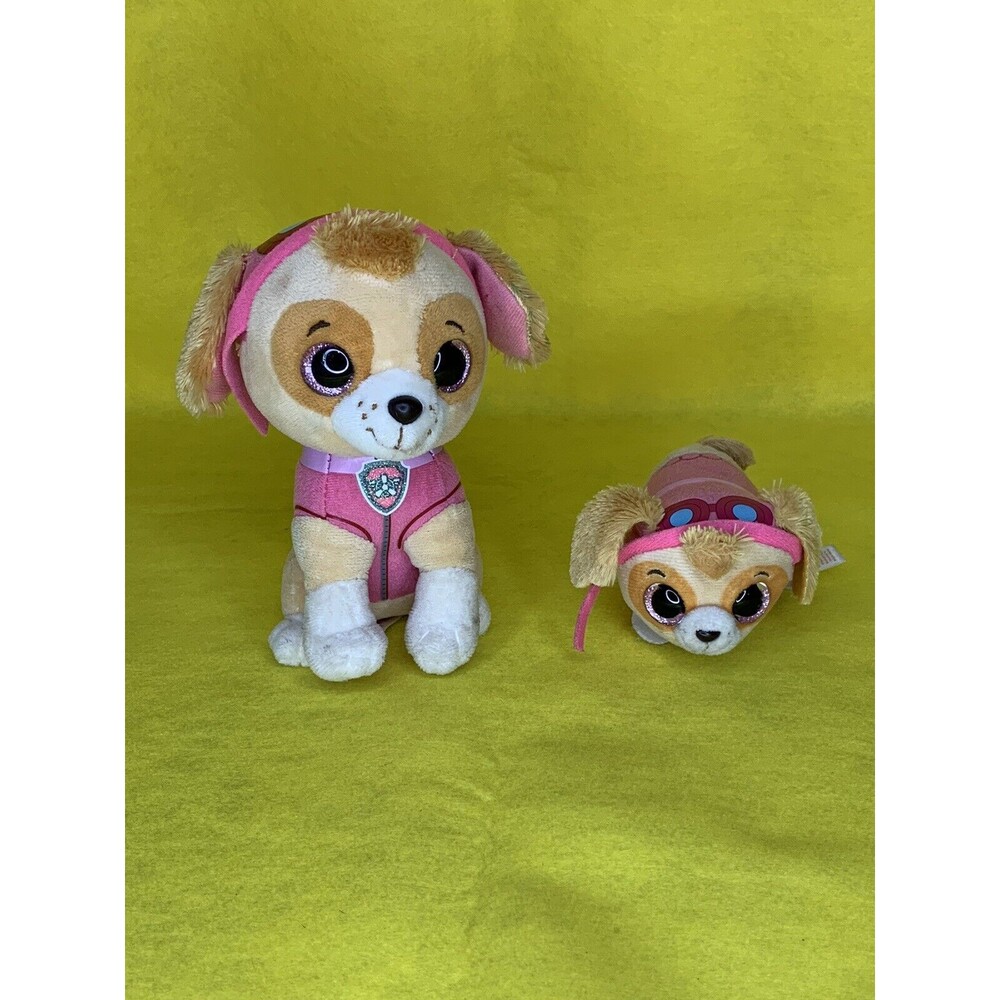 PAW PATROL SKIE Girl Dog Plushies Toy 7” And 3” Puppy Stuffed Animals Lot Of 2
